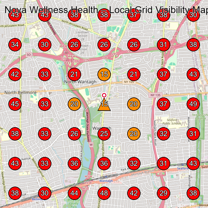 Nova Wellness Health GeoGrid visibility map for Medical Spa in Seaford